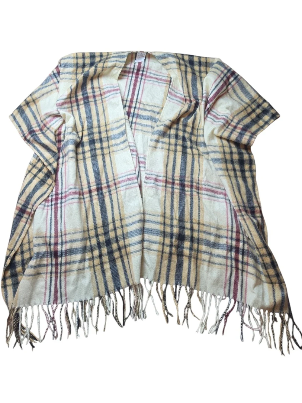WOOLRICH | Plaid Fringe Shawl Cape Wrap Ruana Open Front Cozy | One Size